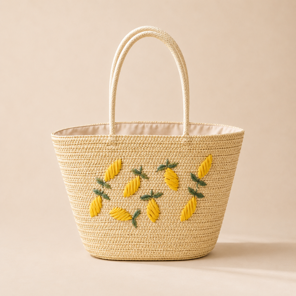 Joan™ | Lemon Embroidered Beach Tote