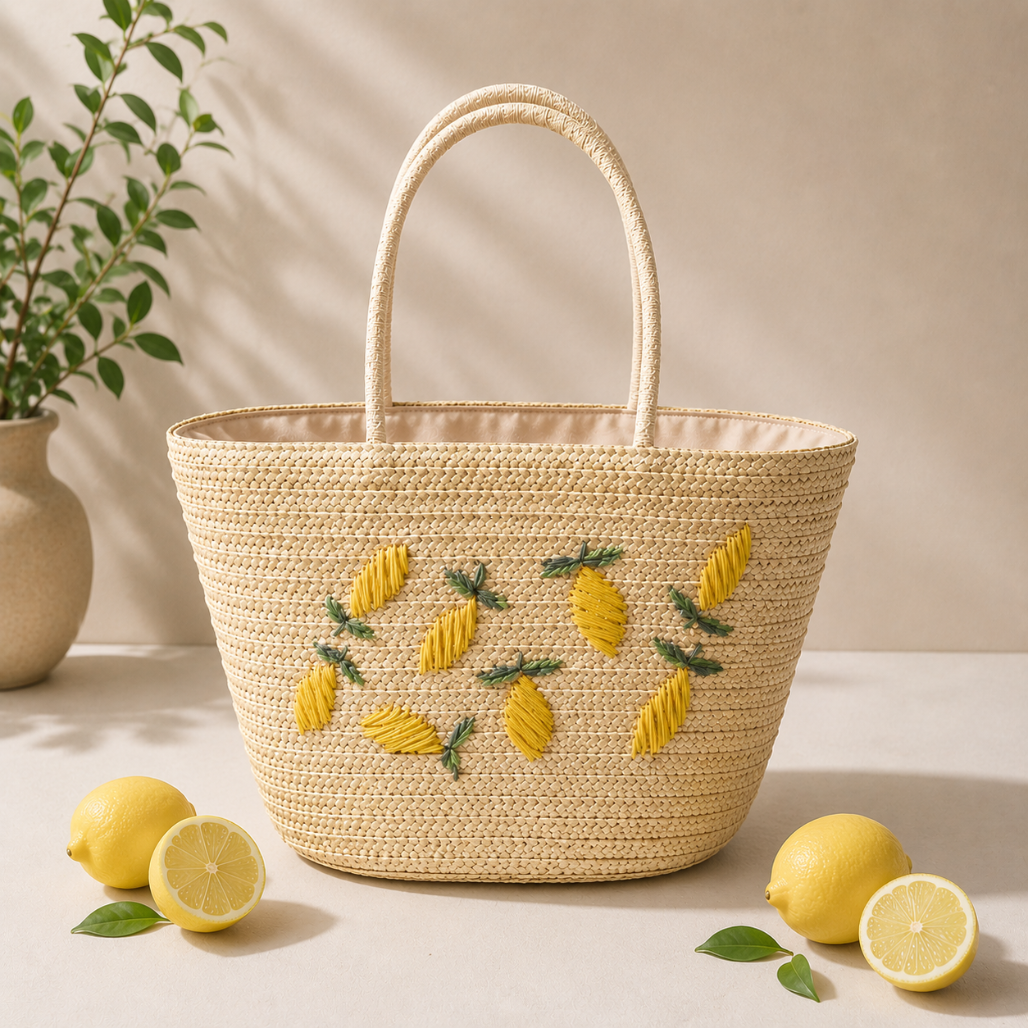 Joan™ | Lemon Embroidered Beach Tote