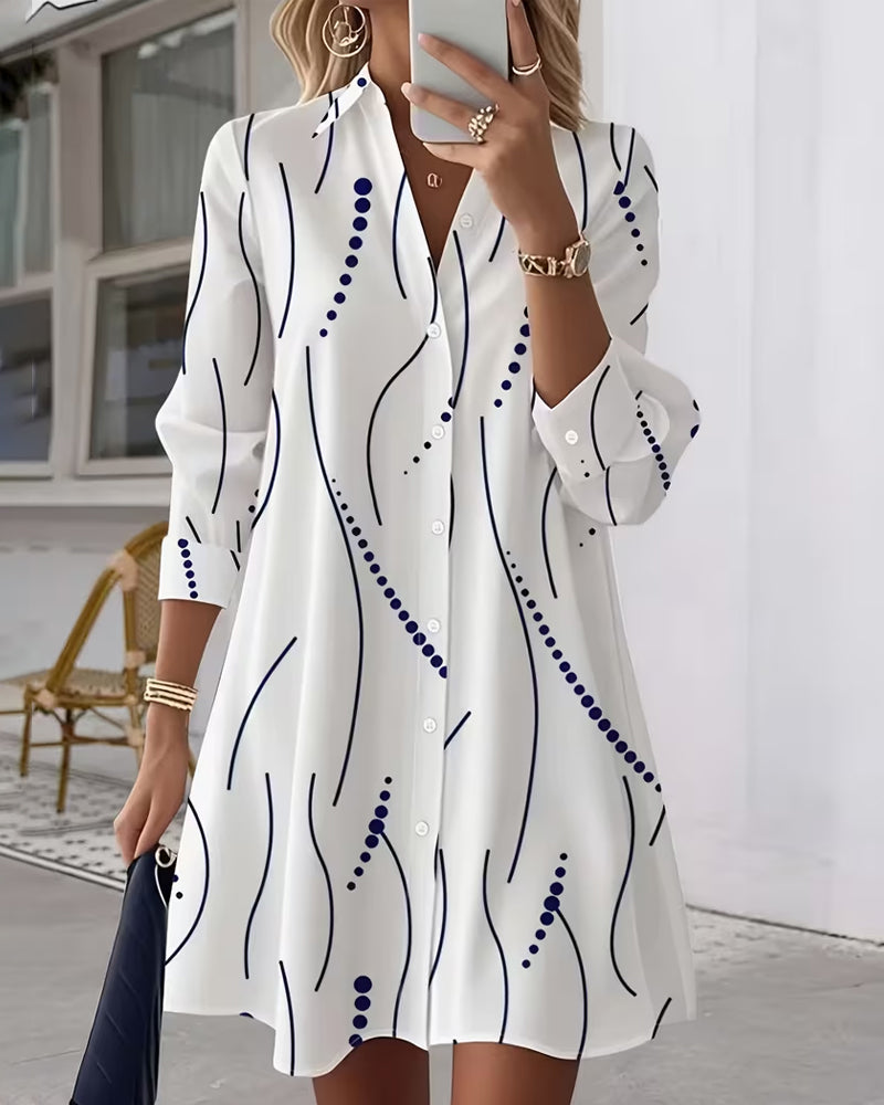 Serena™ | Wavy Print Collar Dress Shirt