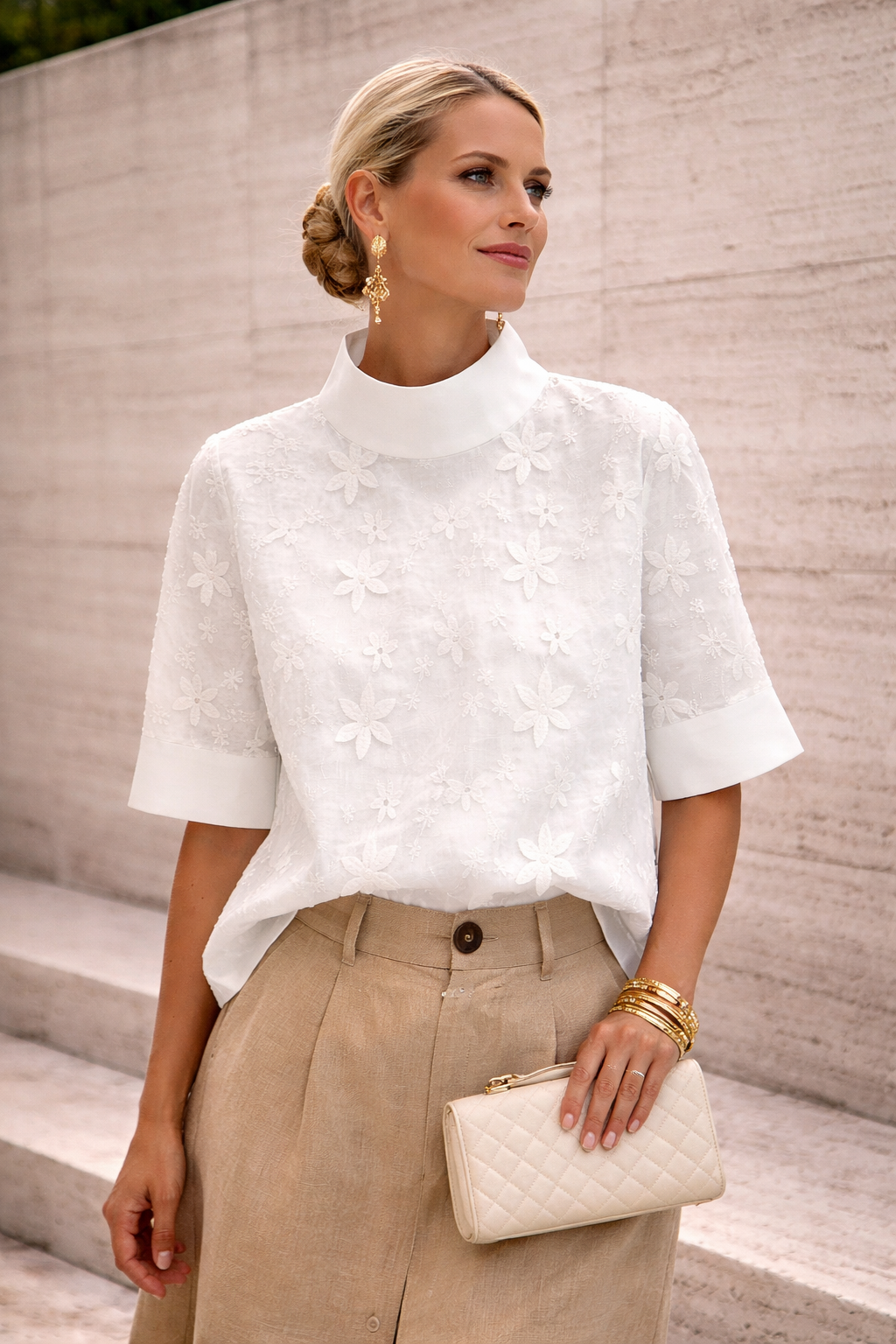Evelyn™ | Embroidered High-Neck Blouse
