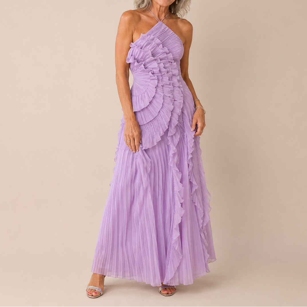 The Aurora™ | Pleated Halter Maxi Dress