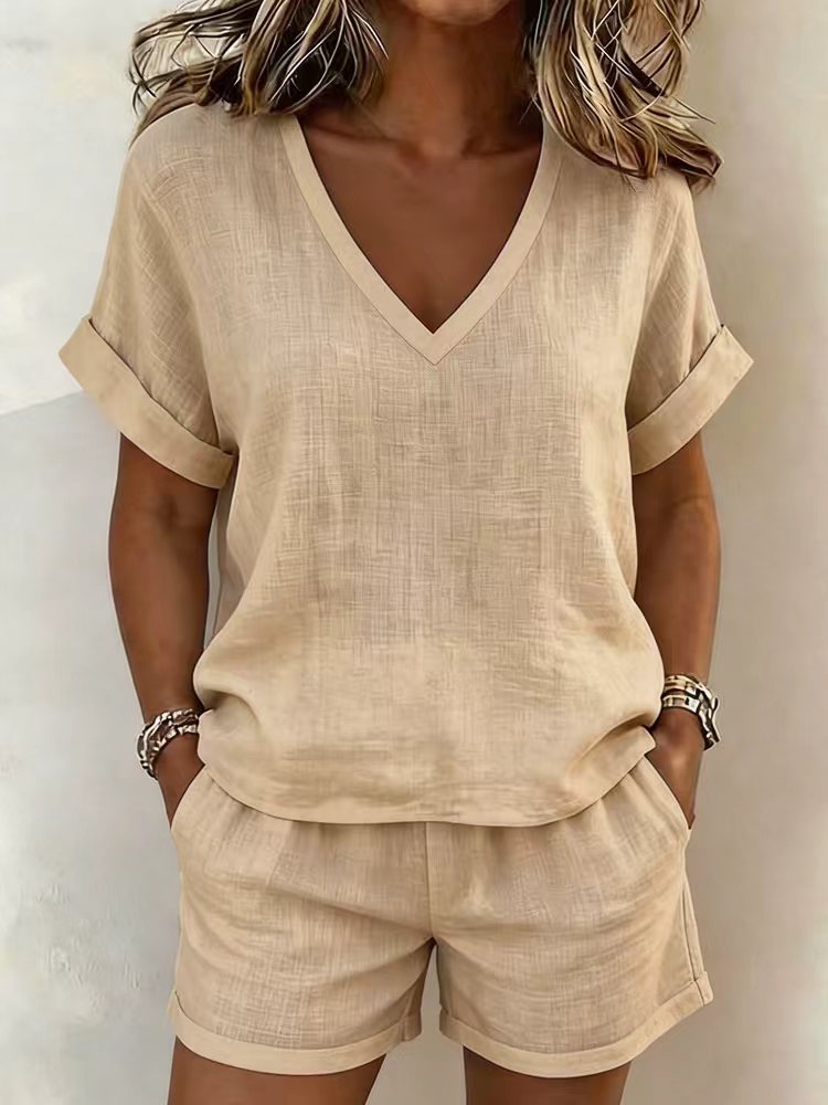 Lucy™ | V-Neck Short Sleeve Top & Shorts Two-Piece Set