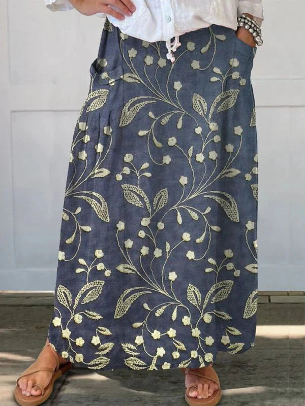 Rosalinda™ | Women's Retro Floral Art Elastic Waistband Pocket Skirt