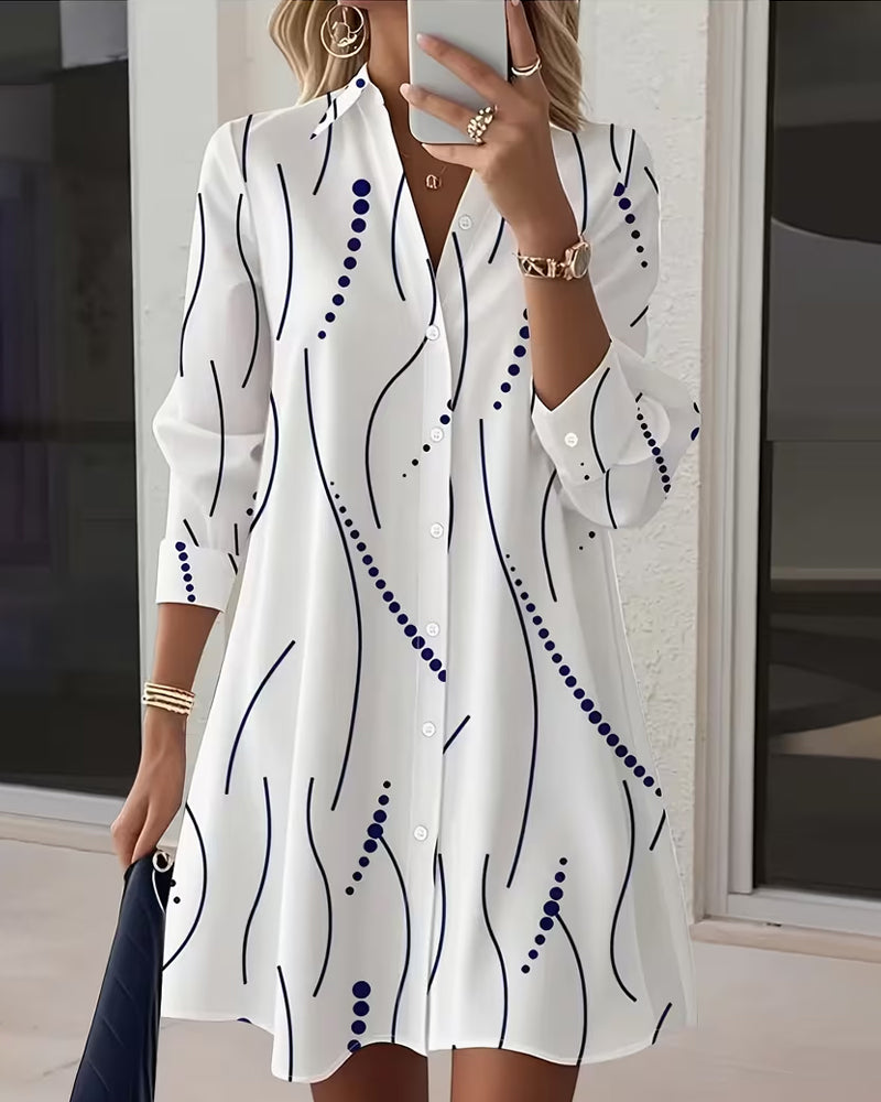 Serena™ | Wavy Print Collar Dress Shirt