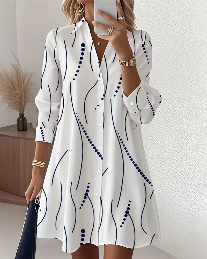Serena™ | Wavy Print Collar Dress Shirt