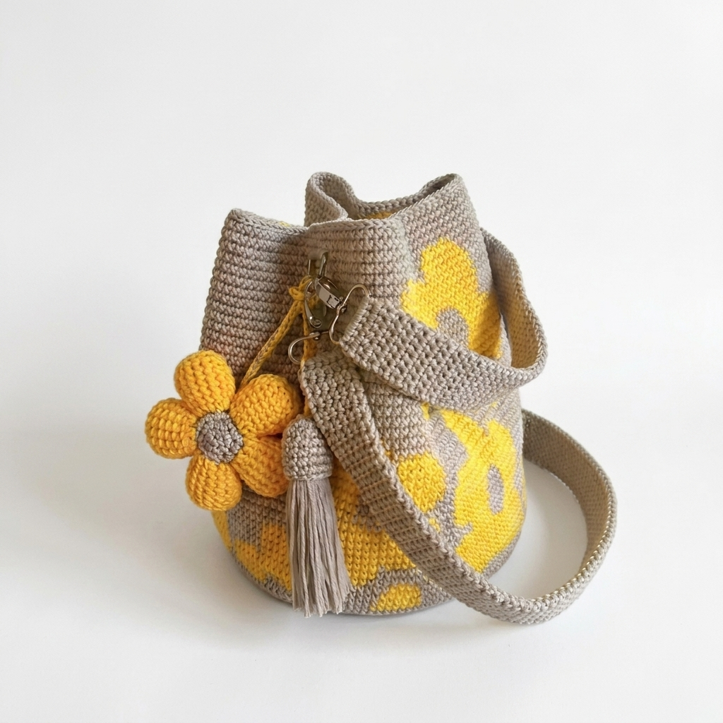 Rosemarie™ | Handmade Crocheted Flower Bucket Bag