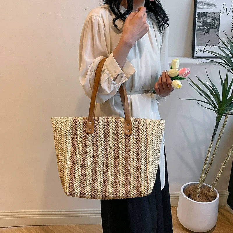 Ada™ | Striped Woven Shoulder Tote