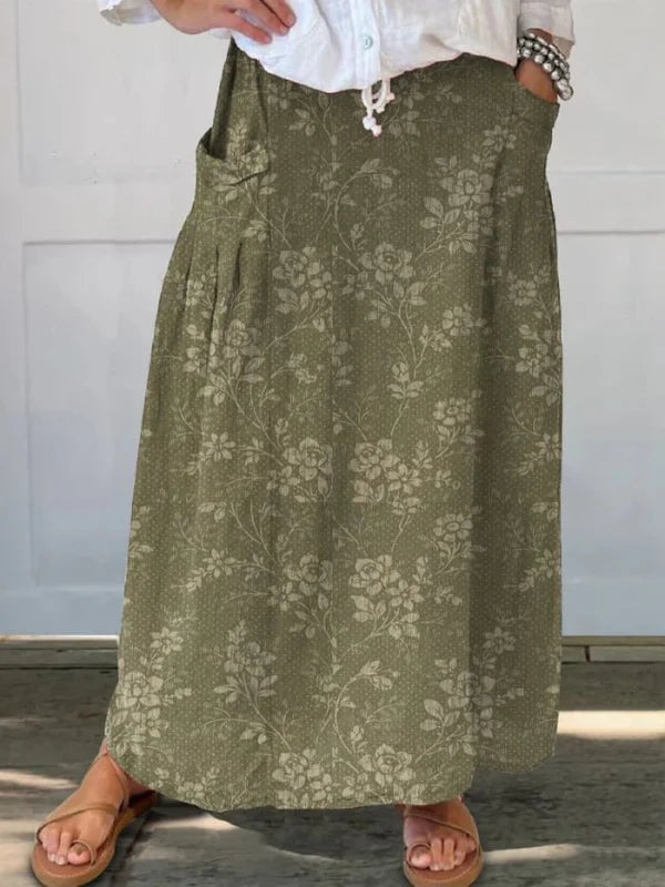Rosalinda™ | Women's Retro Floral Art Elastic Waistband Pocket Skirt