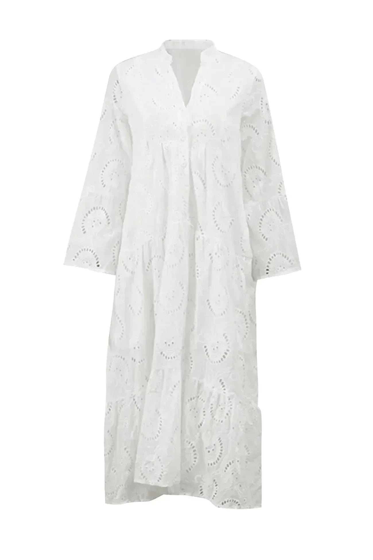 Isabelle™ | Long Dress with Cutout Embroidery & 3/4 Sleeves