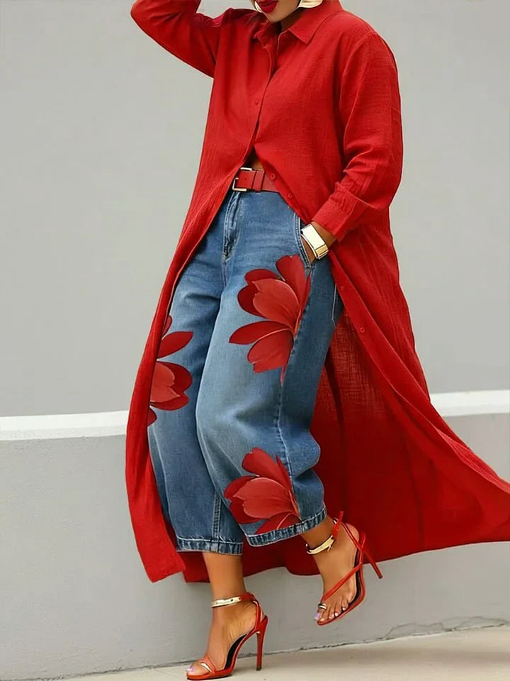 Margot™ | Shirt Dress and Floral Jeans