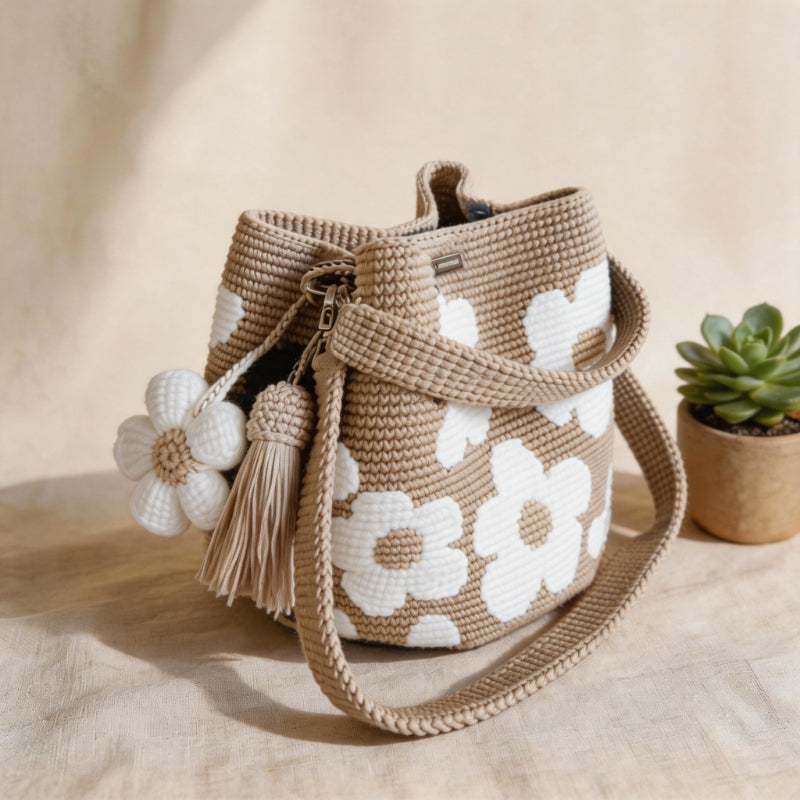 Rosemarie™ | Handmade Crocheted Flower Bucket Bag
