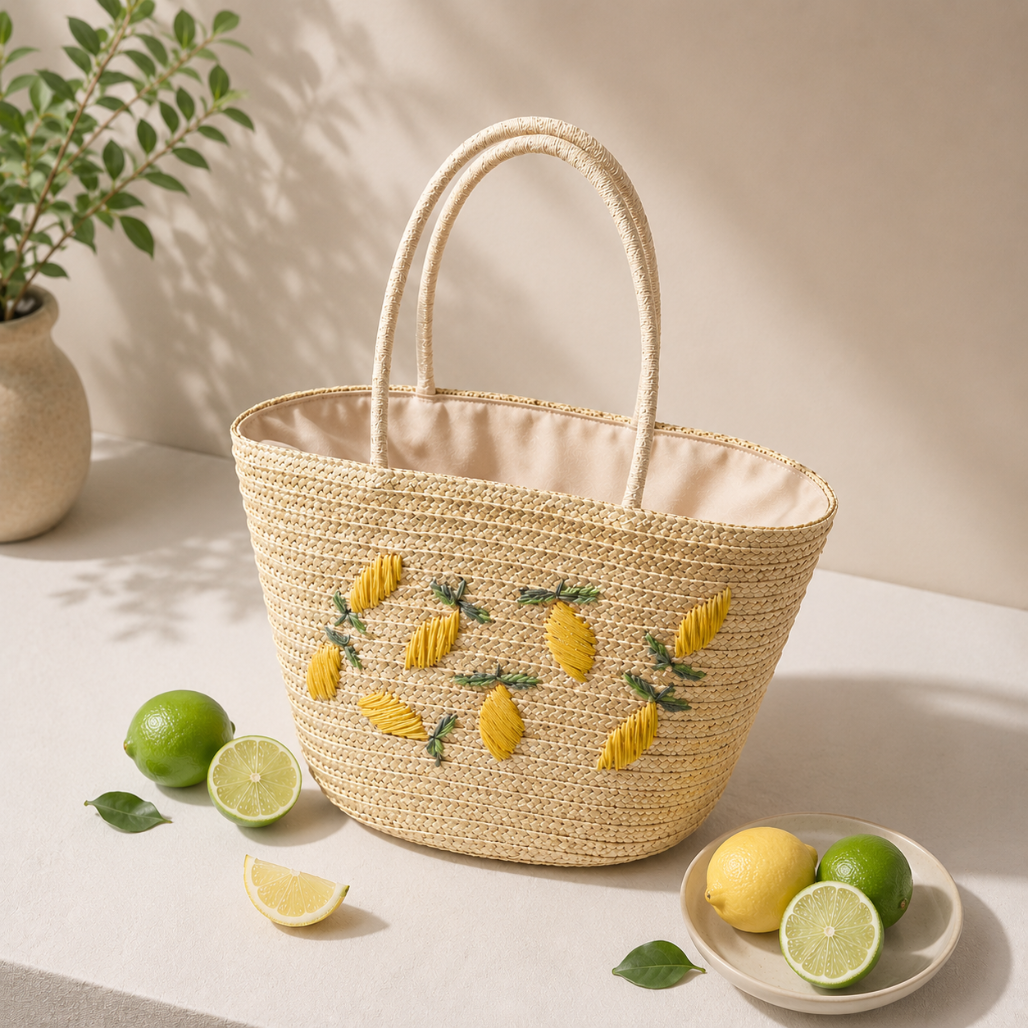 Joan™ | Lemon Embroidered Beach Tote
