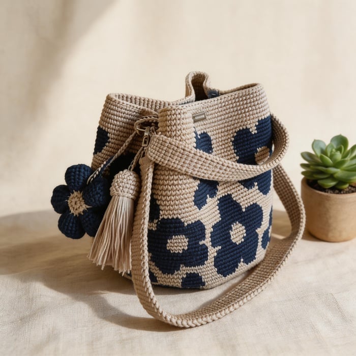 Rosemarie™ | Handmade Crocheted Flower Bucket Bag