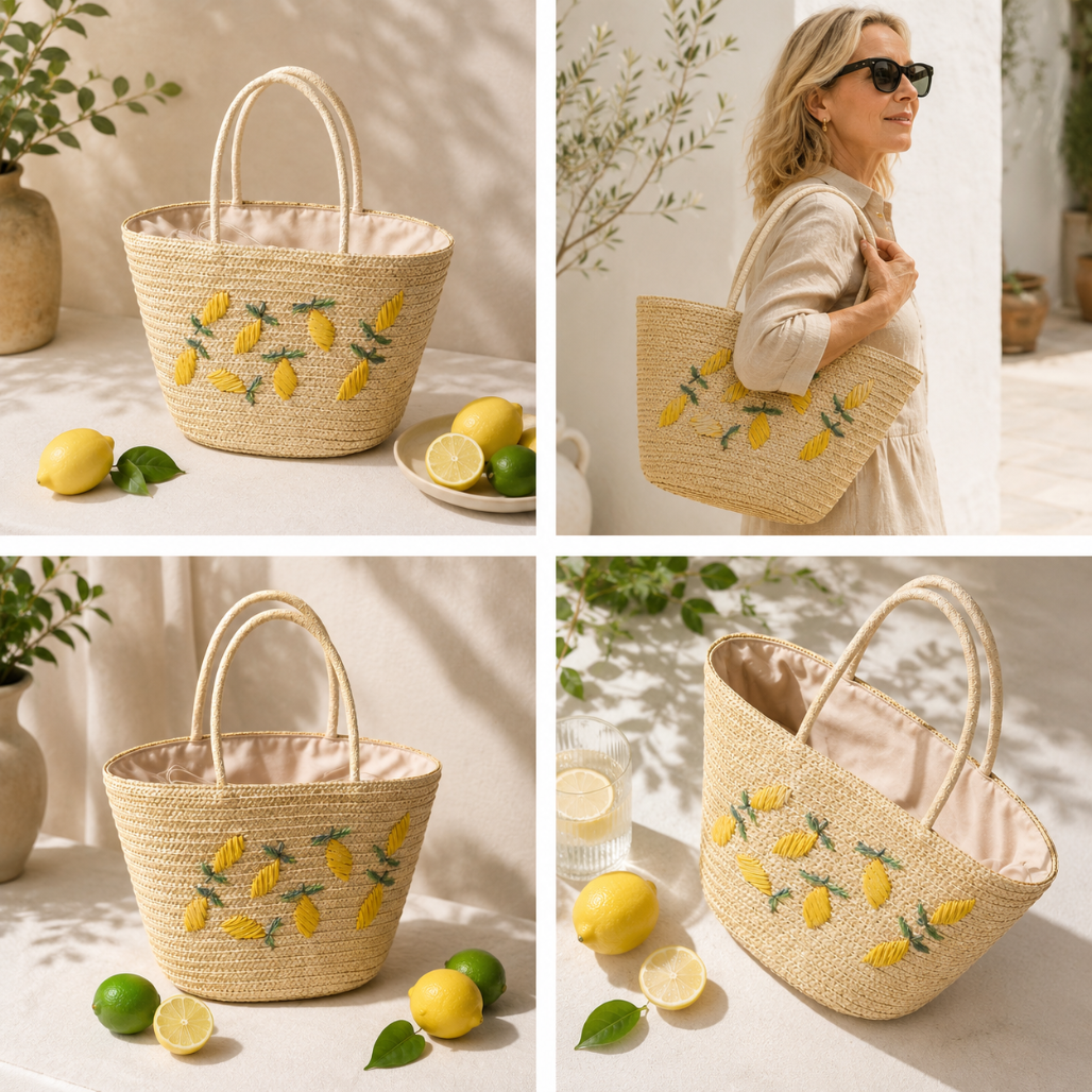 Joan™ | Lemon Embroidered Beach Tote