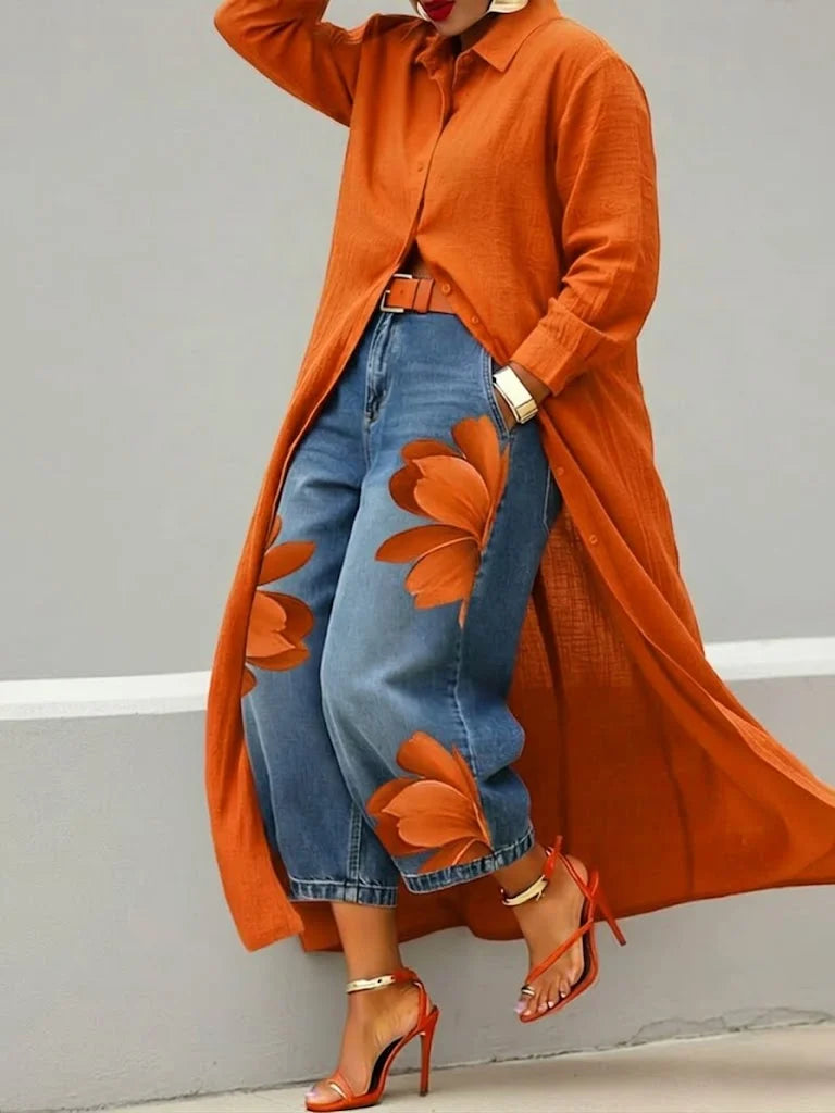 Margot™ | Shirt Dress and Floral Jeans
