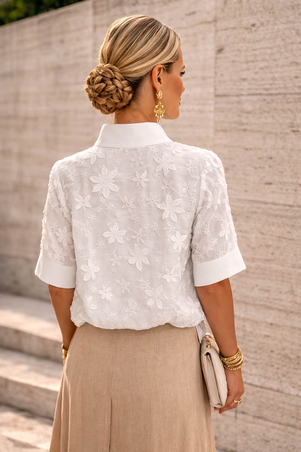 Evelyn™ | Embroidered High-Neck Blouse