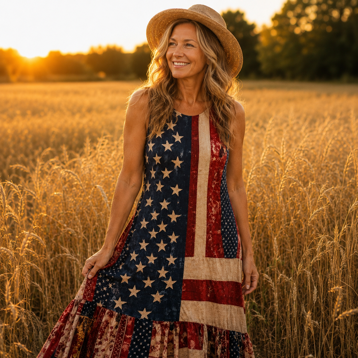 Boho Stars & Stripes Maxi Dress – 4th of July Edition
