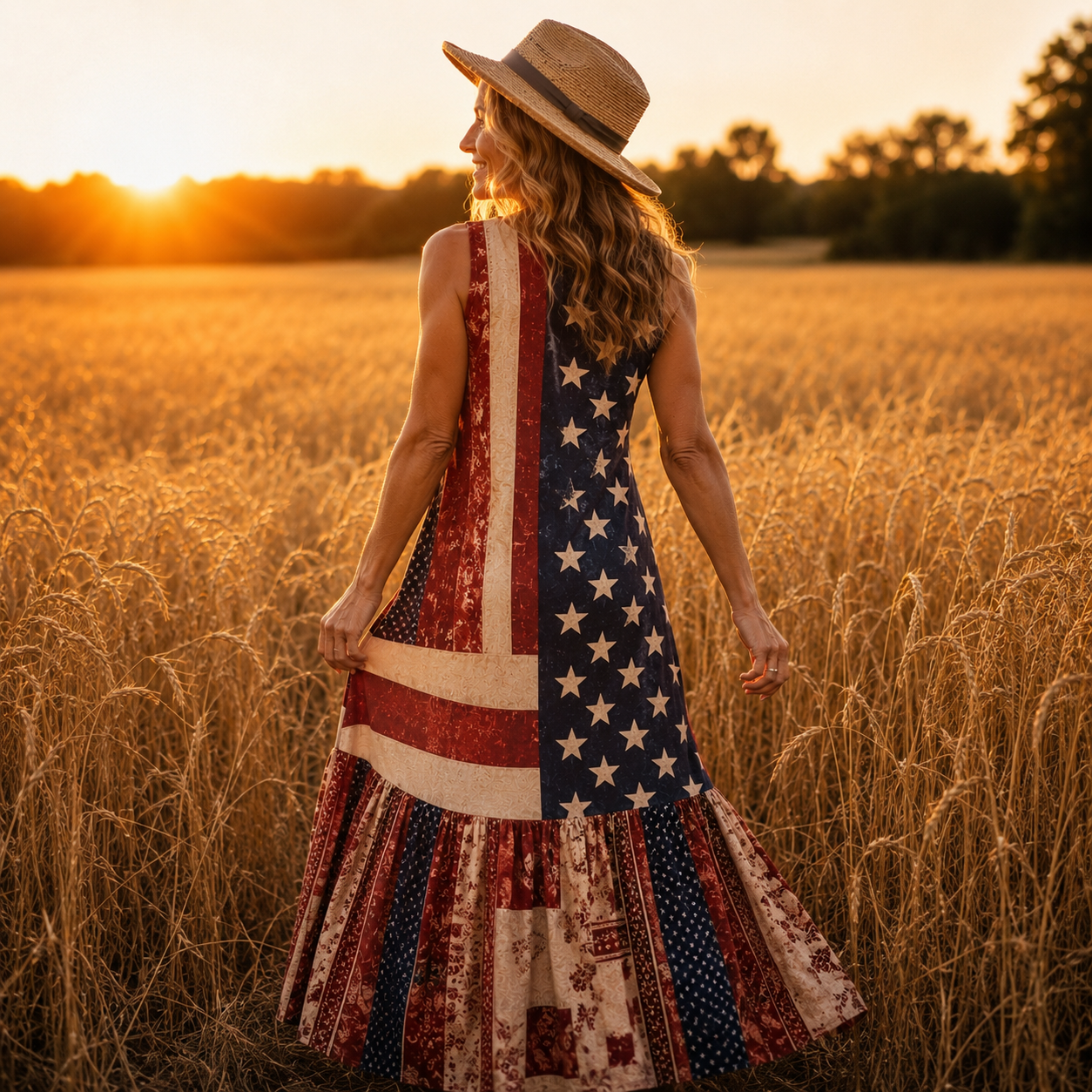 Boho Stars & Stripes Maxi Dress – 4th of July Edition