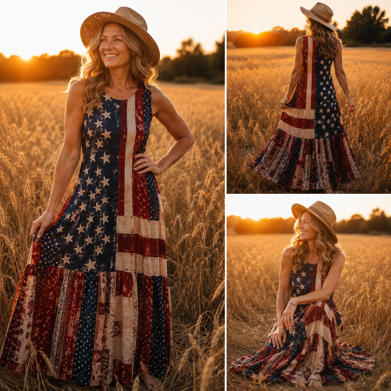 Boho Stars & Stripes Maxi Dress – 4th of July Edition