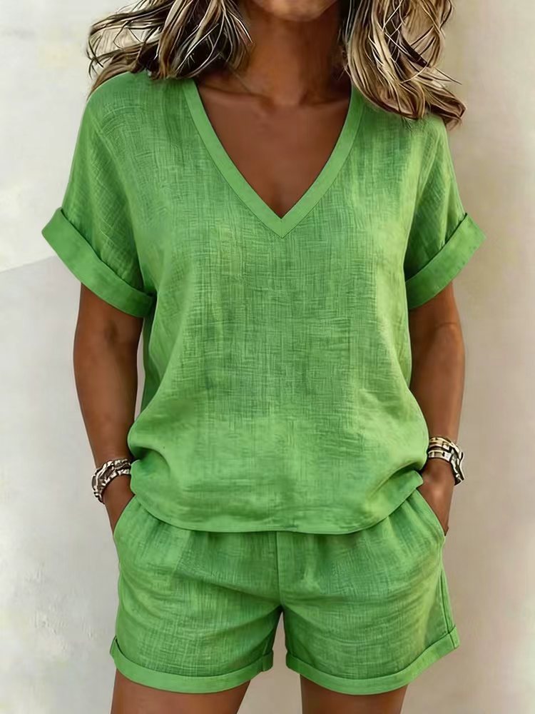 Lucy™ | V-Neck Short Sleeve Top & Shorts Two-Piece Set