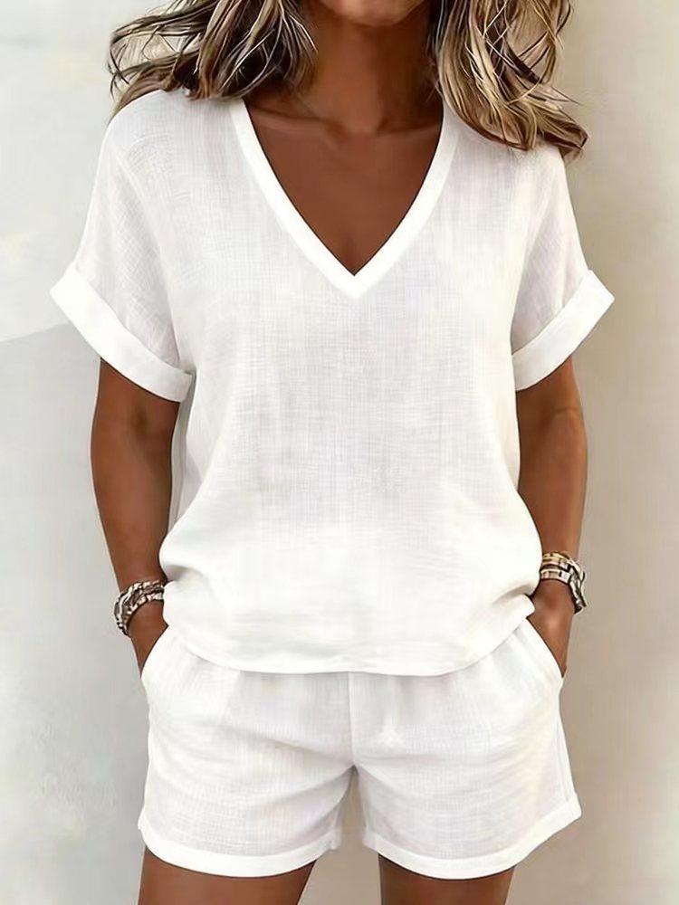 Lucy™ | V-Neck Short Sleeve Top & Shorts Two-Piece Set