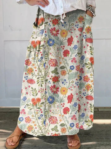 Rosalinda™ | Women's Retro Floral Art Elastic Waistband Pocket Skirt