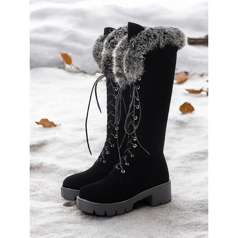 Amaenne | Water-Resistant Lace-Up Knee High Winter Boots