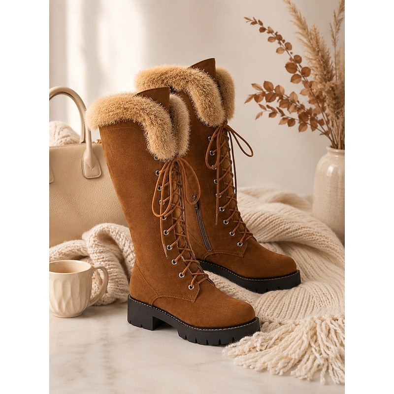 Amaenne | Water-Resistant Lace-Up Knee High Winter Boots