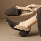 Amaine | Suede Block Heels with Faux Shearling Lining