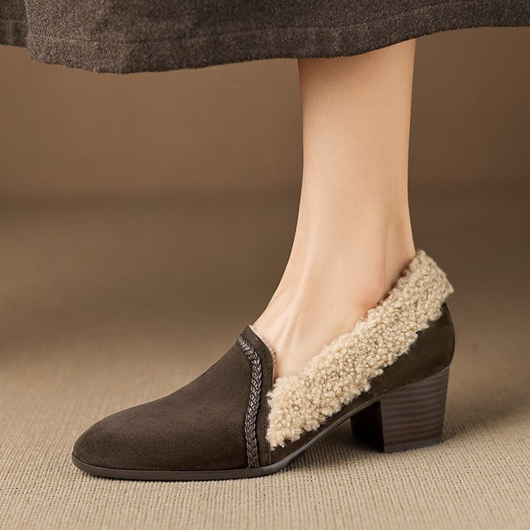 Amaine | Suede Block Heels with Faux Shearling Lining