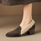 Amaine | Suede Block Heels with Faux Shearling Lining