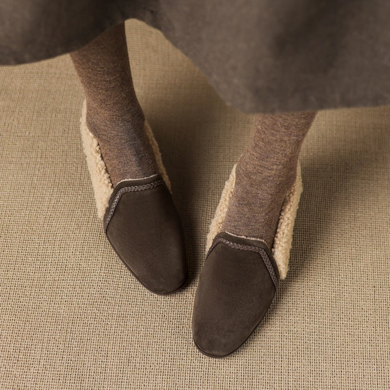 Amaine | Suede Block Heels with Faux Shearling Lining