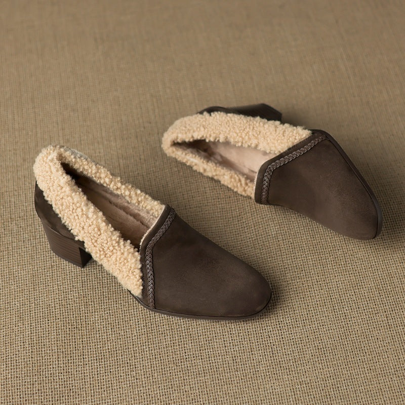 Amaine | Suede Block Heels with Faux Shearling Lining