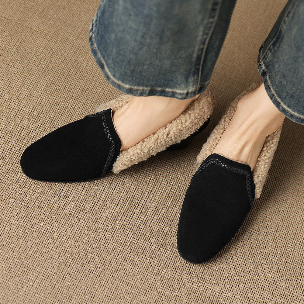 Amaine | Suede Block Heels with Faux Shearling Lining