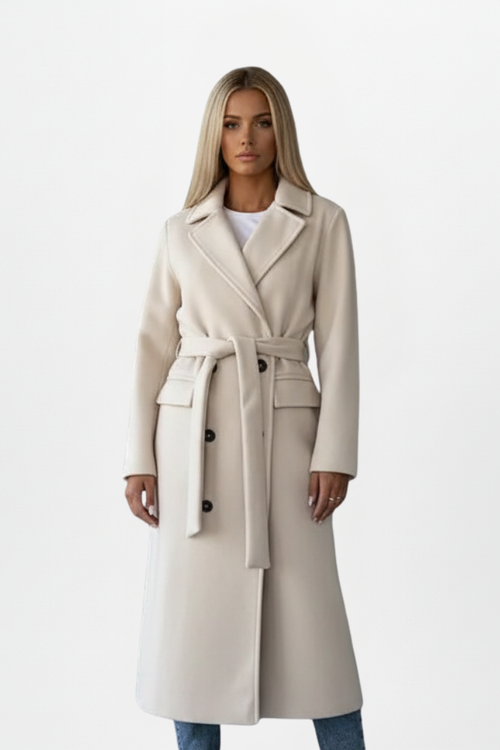 Amaora | Belted Double-Breasted Long Coat