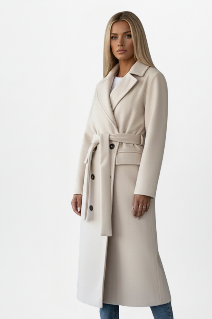 Amaora | Belted Double-Breasted Long Coat