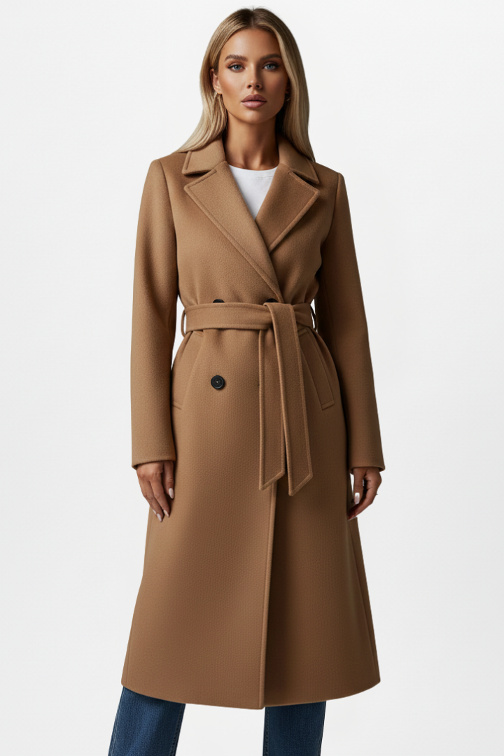Amaora | Belted Double-Breasted Long Coat