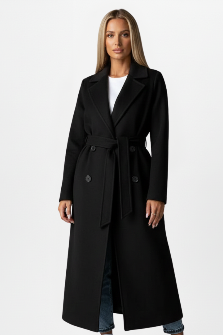 Amaora | Belted Double-Breasted Long Coat