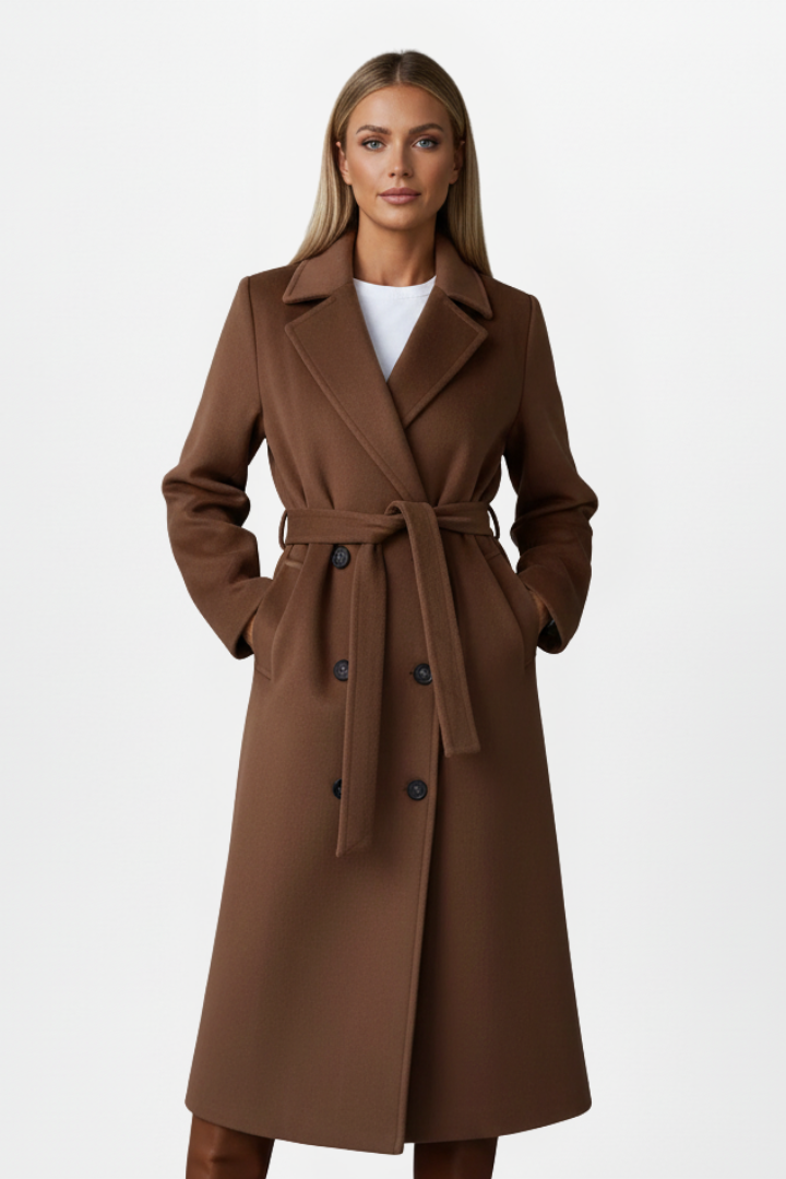 Amaora | Belted Double-Breasted Long Coat