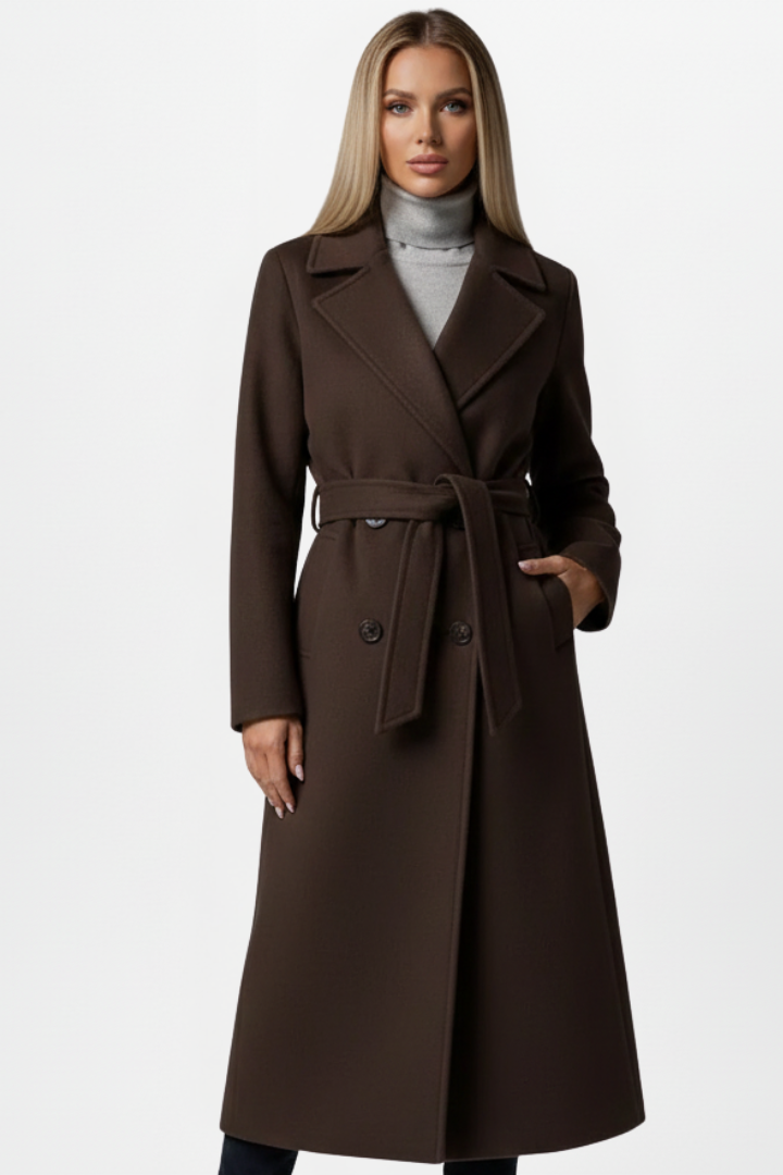 Amaora | Belted Double-Breasted Long Coat