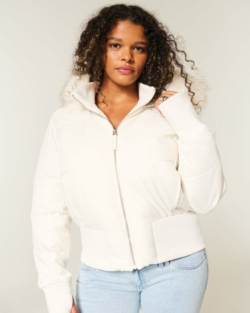 Auranne | Cropped Puffer Jacket with Faux Fur Hood