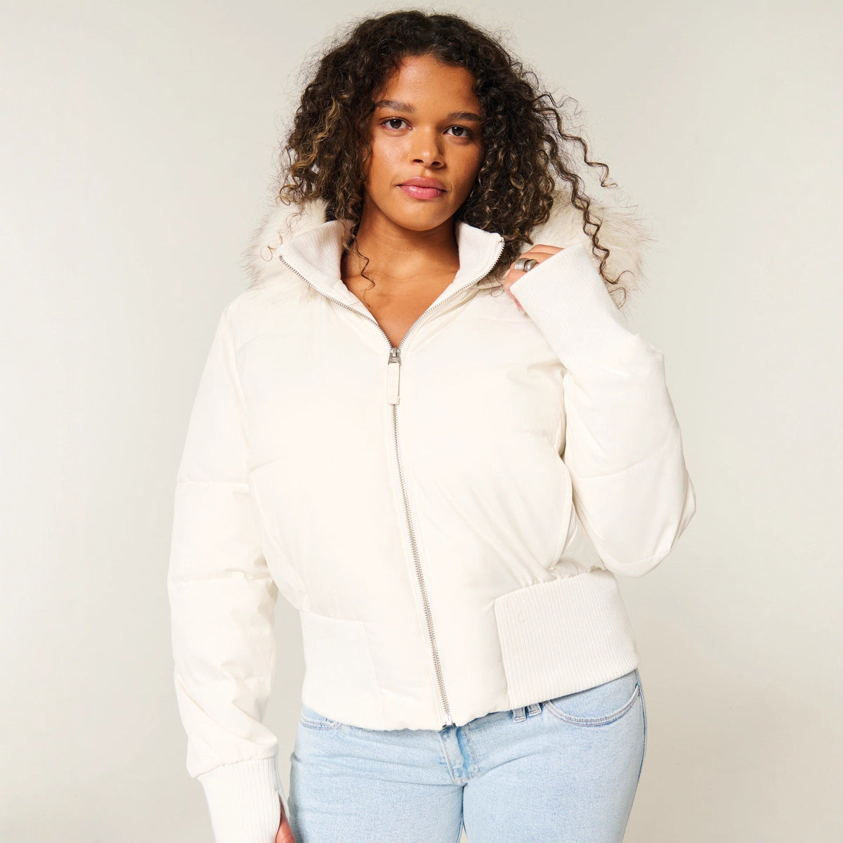 Auranne | Cropped Puffer Jacket with Faux Fur Hood