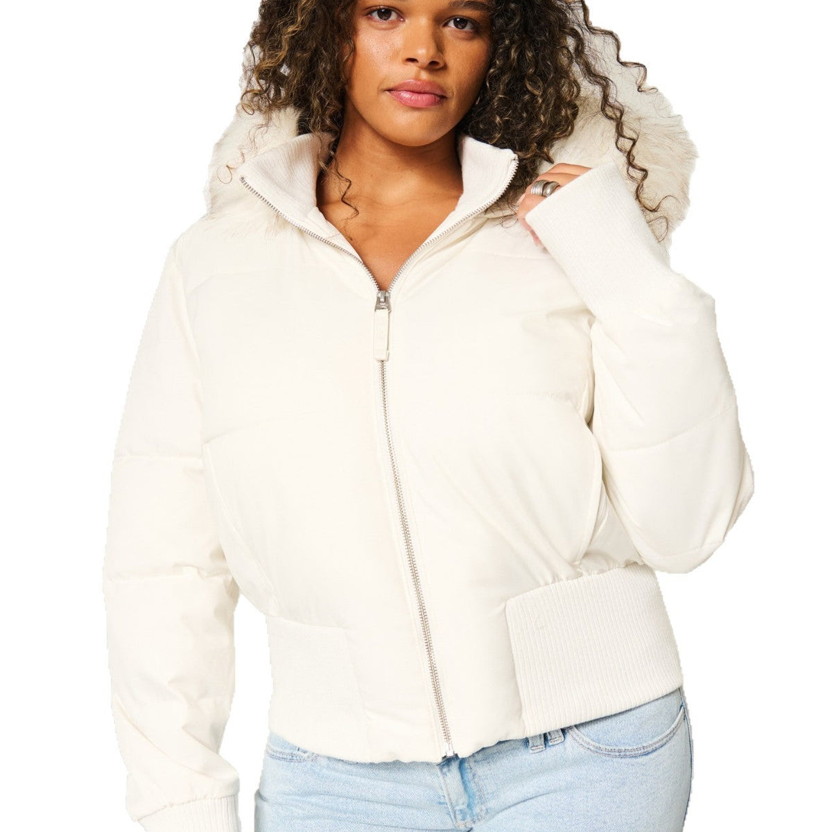 Auranne | Cropped Puffer Jacket with Faux Fur Hood