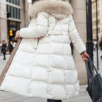 Aurara | Long Puffer Coat with Faux Fur Hood and Belt