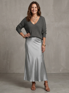 Aurisse | Knit Sweater and Satin Midi Skirt Set
