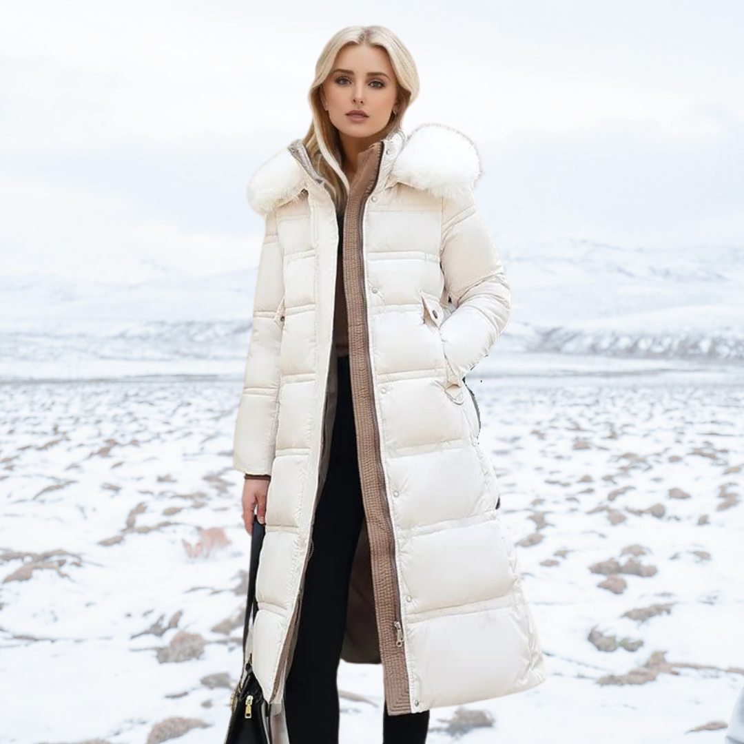 Belana | Belted Long Puffer Coat Faux Fur Collar