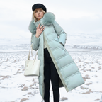 Belana | Belted Long Puffer Coat Faux Fur Collar