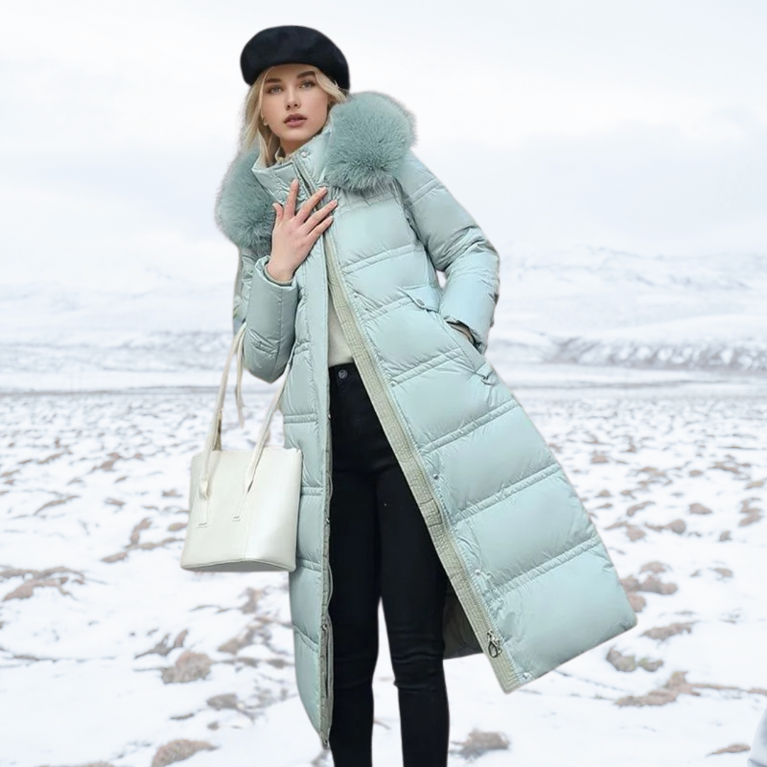 Belana | Belted Long Puffer Coat Faux Fur Collar