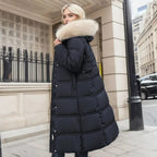 Belana | Belted Long Puffer Coat Faux Fur Collar