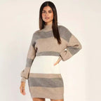Belanne | Striped Rib Knit Roll Neck Sweater Dress